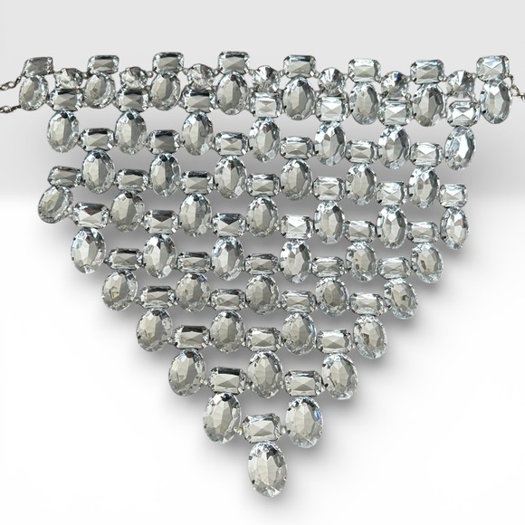 Silver Glam Statement Necklace Pearls Gemstones - Picture 2 of 6